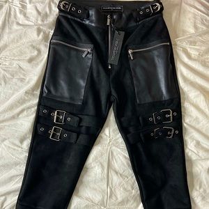 Maniere De Voir Faux Strap Suede Legging